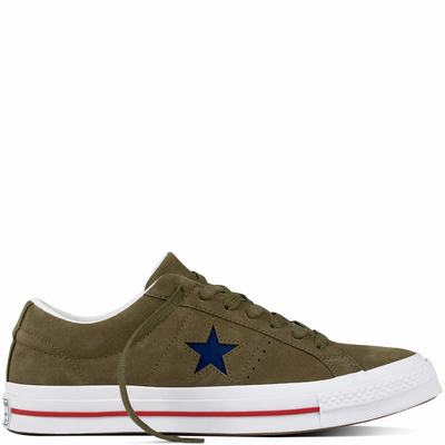 Converse One Star Military Suede Low Tops Mens - Olive/Red/White Shoes (193NHOAG)